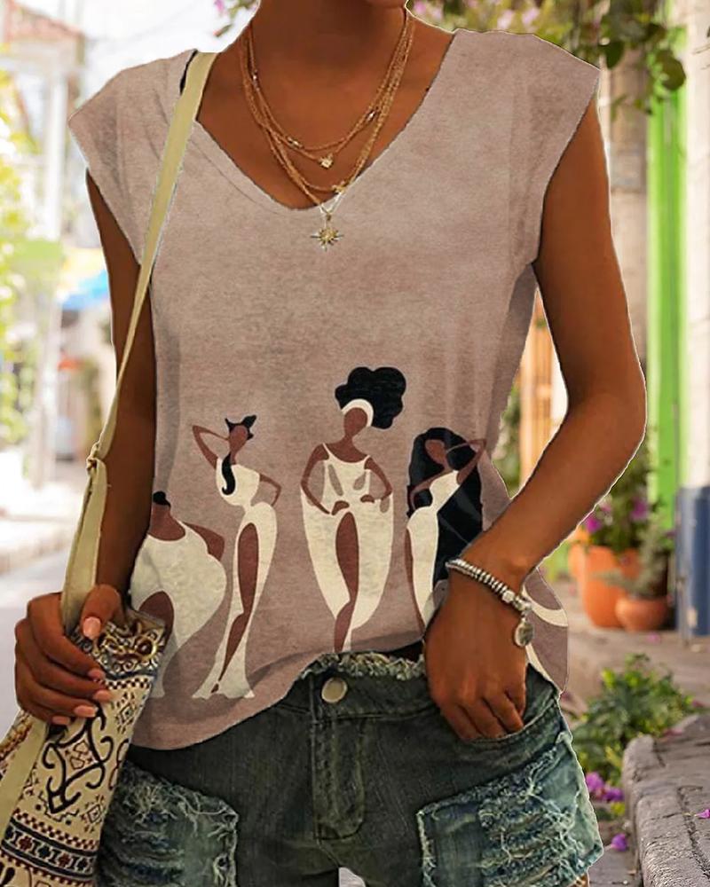 Personality Black Art Fashion Printing Ladies Sleeveless Top