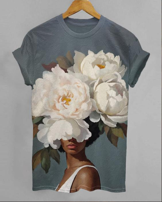 Black Woman Flowers Art Unisex Short Sleeve Tshirt