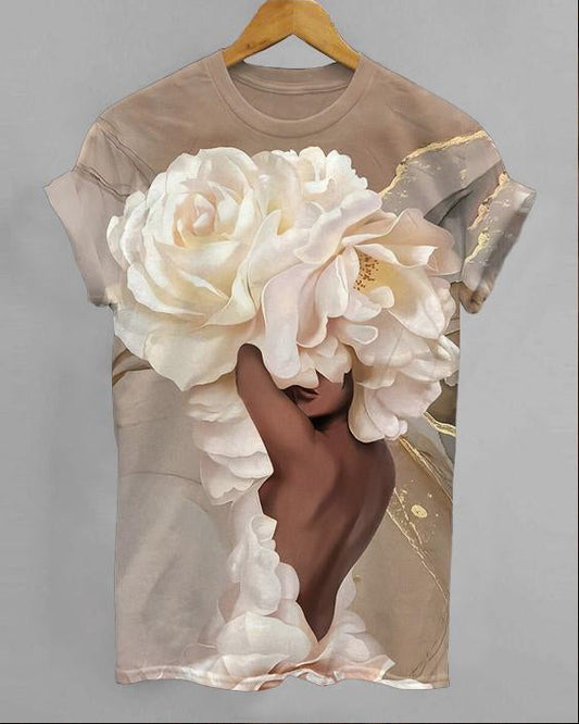 White Flowers Art Illustration Short Sleeve Tshirt