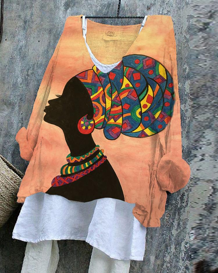 Colorful Headscarf African Mom Line Blend Flowy Tunic