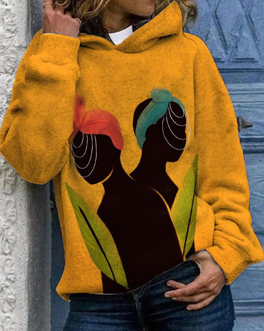 Black art casual printed personalized hooded sweatshirt