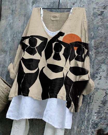 Black Fat Woman Art Painting Linen Tunic Shirt