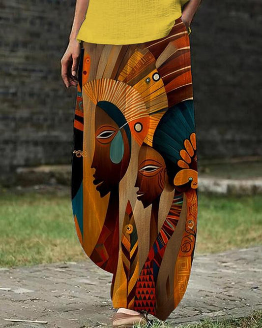 African Vintage Tribal Print Loose Casual Pants