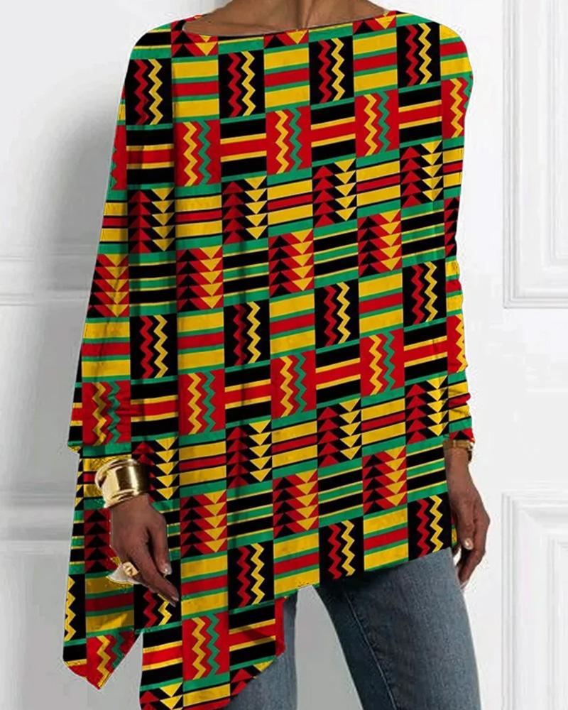 Rasta African Kente Pattern Bat Sleeve T Shirt