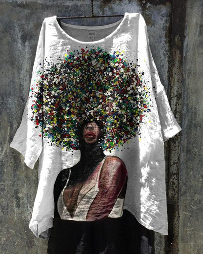 Black Girl Art Oil Painting Linen Tunic Shirt