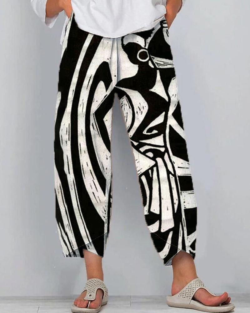 Black girl color contrast personalized print casual trousers