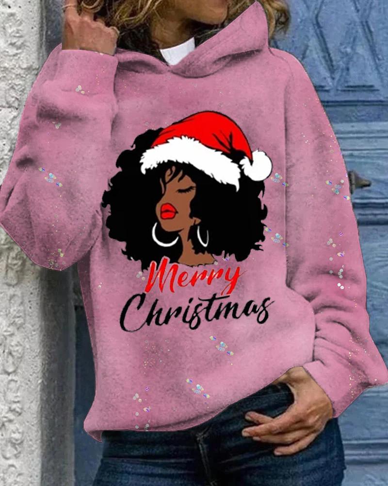 Merry Christmas Black Girl Print Women's Hoodie