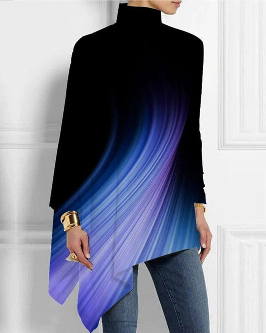 Purple Gradient Texture Half Turtleneck Hem Top