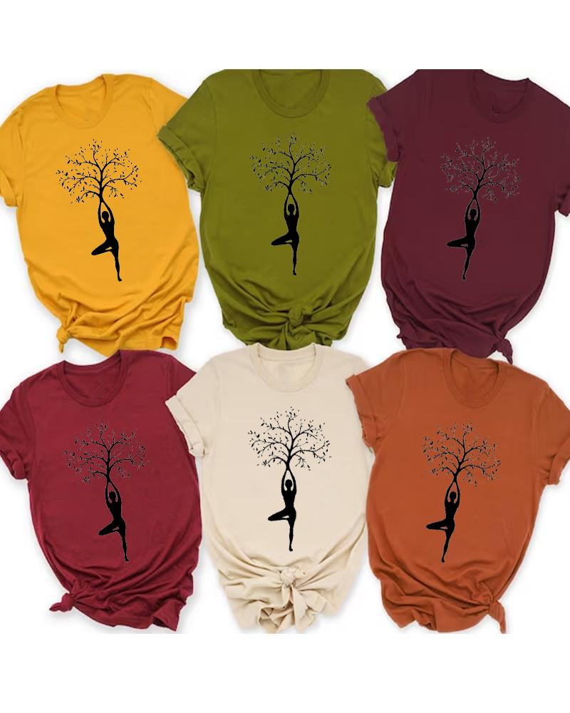 Yoga Life Tree Printed Short Sleeve T-shirt