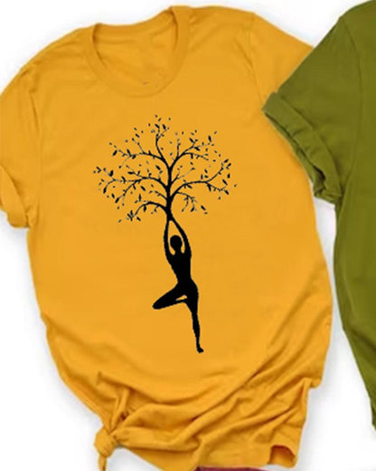 Yoga Life Tree Printed Short Sleeve T-shirt