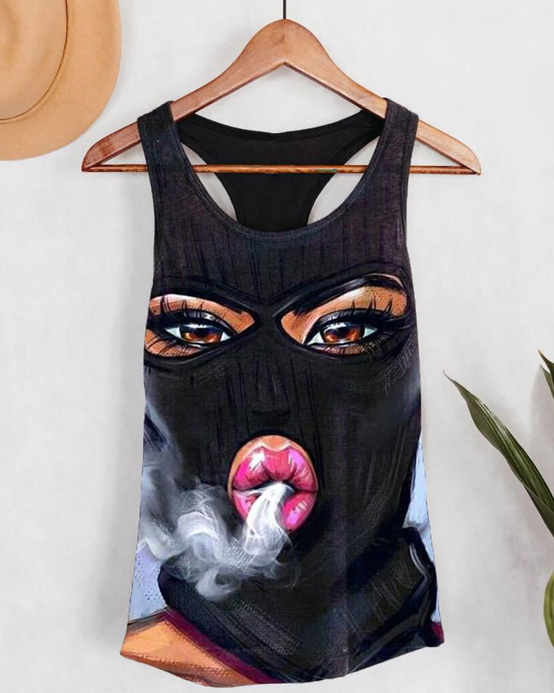 Sexy Mask Black Printed Women's Vest