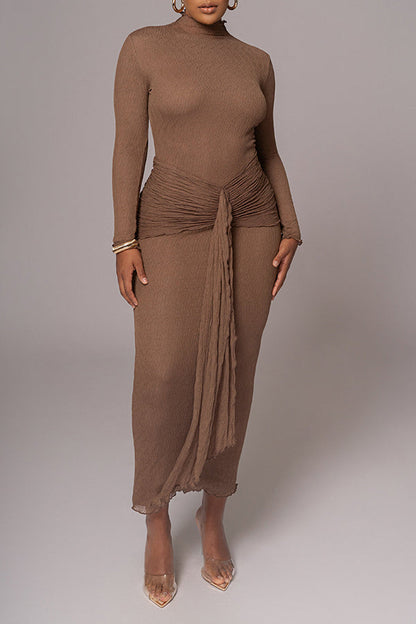 Stylish High Neck Twist Front Maxi Dress