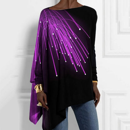 Fluorescent Colored Lines Long Sleeve Loose Hem Top