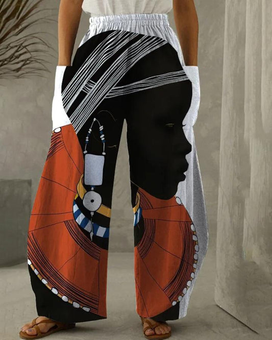 African Tribal Girl Printed Casual Trousers